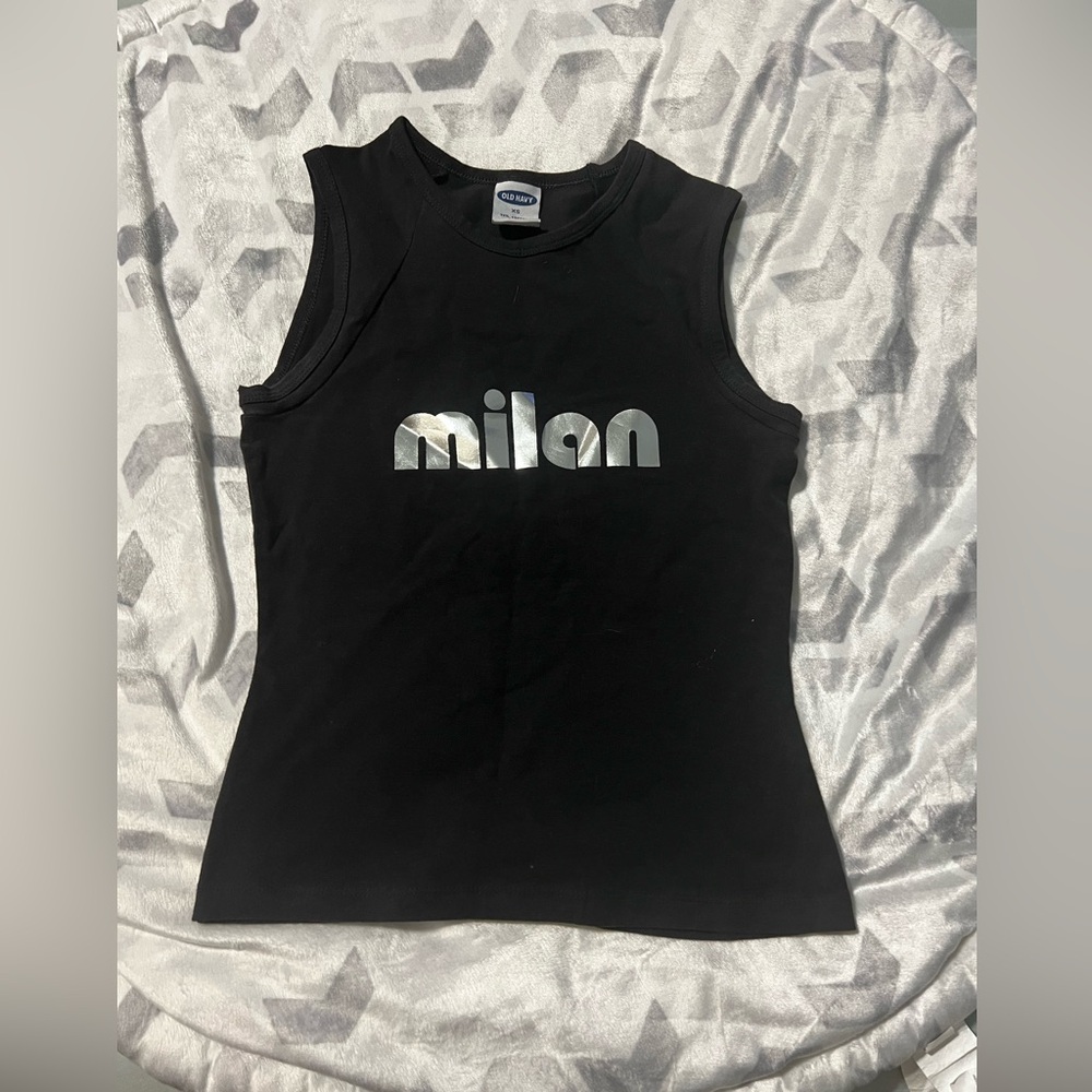 Old Navy Black Muscle Tee with Silver Text